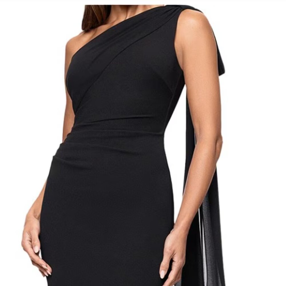 Xscape One Shoulder Chiffon Drape Dress
